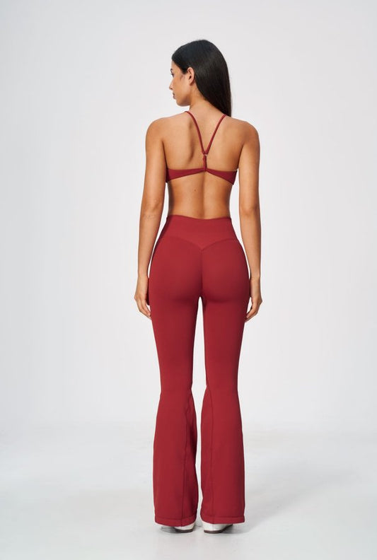 Criss Cross Strap V Neck Bra & Flared Leggings Set