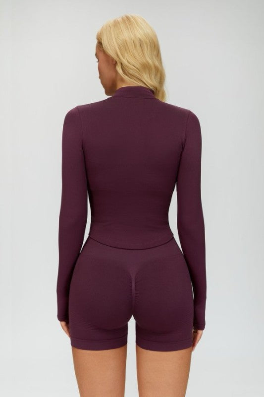 Collar Zipper Long Sleeve Jacket and Shorts Set