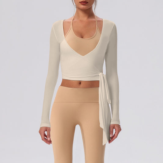 Long-Sleeve Tie V-Neck Ballet Wrap Top