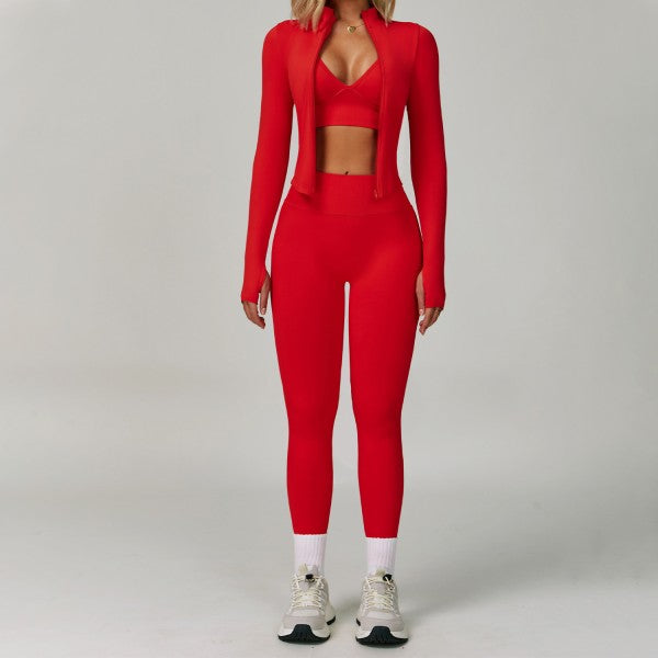 Sporty Bra, Jacket and High Waist Pant 3pc Set