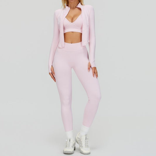Sporty Bra, Jacket and High Waist Pant 3pc Set