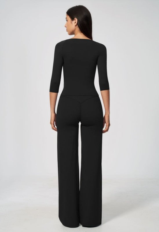 3/4 Sleeve Scoop Neck Top & High Waist Leggings Set