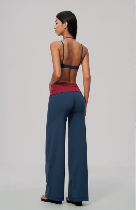 Vibrant Color Block Bra & Wide Leg Pants Set