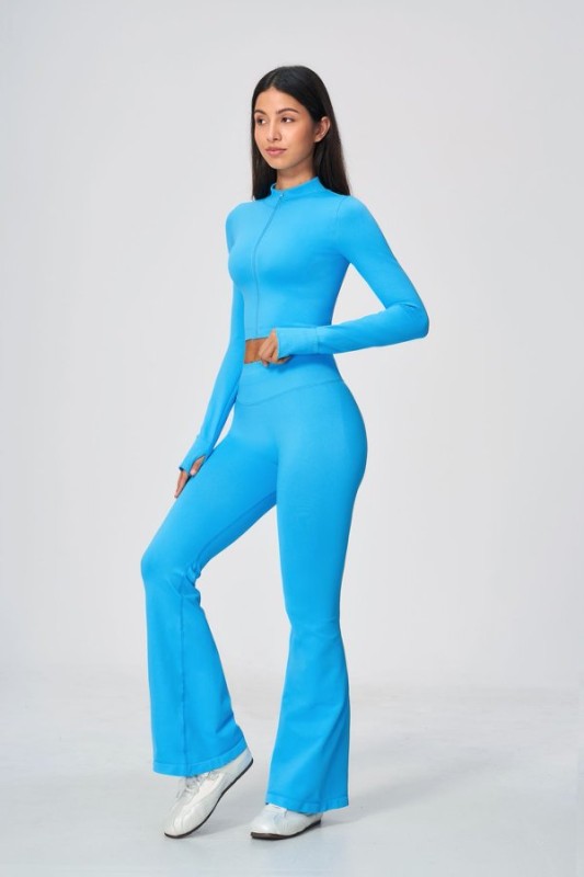 Cropped Zip Up Jacket & Flared Leggings Set
