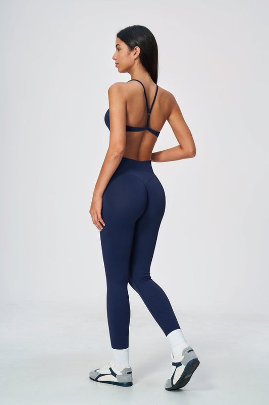 Adjustable Strap V Neck Sporty Bra & High Waist Leggings Set
