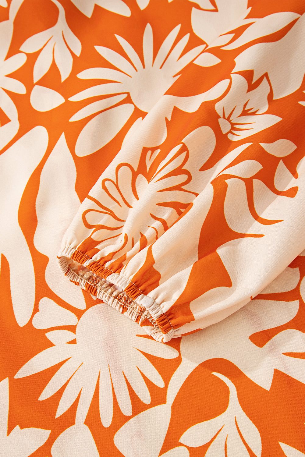 Orange Floral Print Knotted Open Back Long Sleeve Blouse