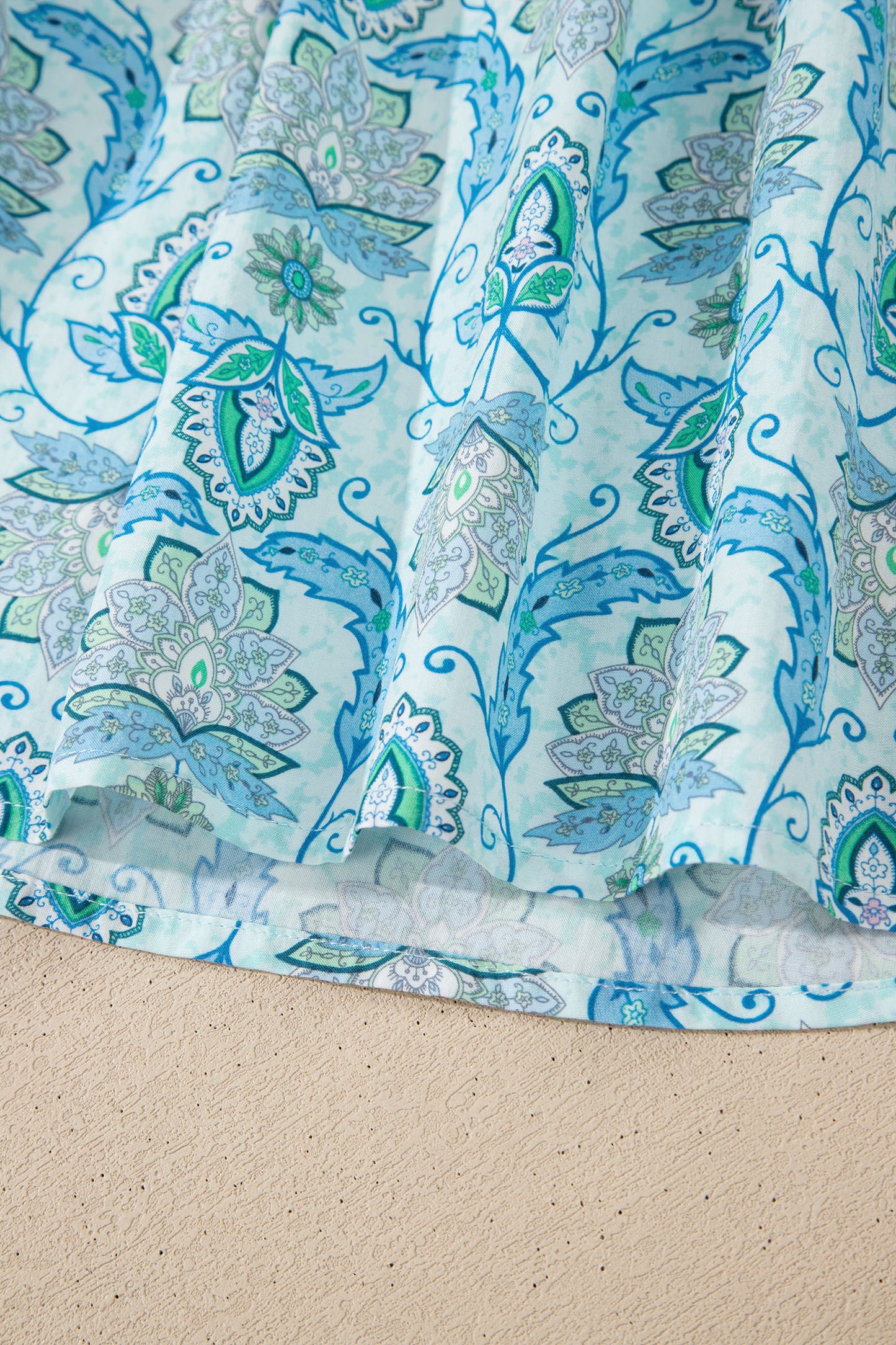 Sky Blue Paisley Print Puff Sleeve Loose Shirt