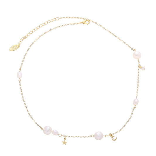 Celestial Pearl Dainty Necklace and Heart Charm Necklace