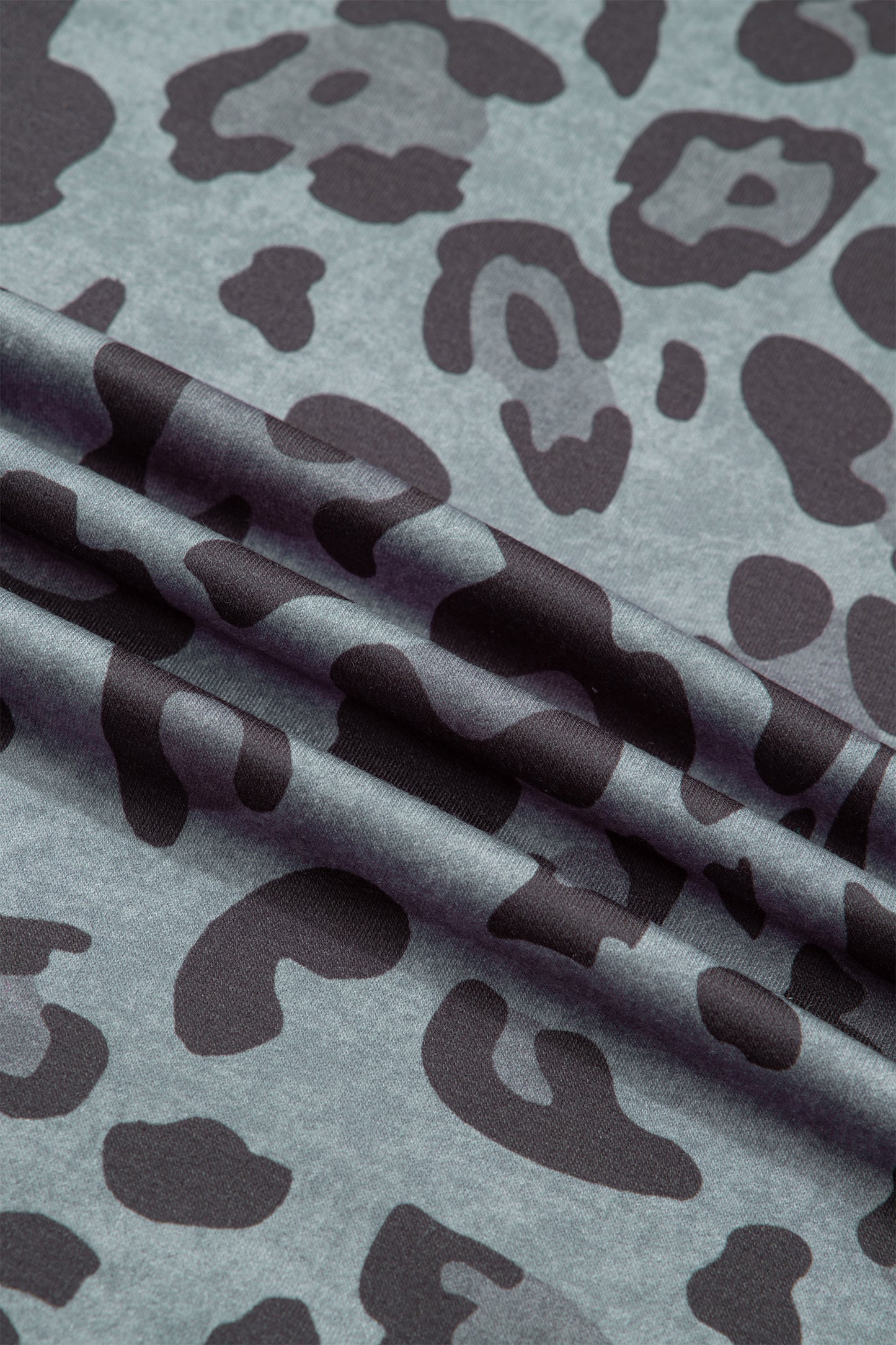 Gray Leopard Print Varsity Striped Trim Long Sleeve Top