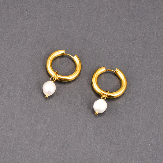 Pearl Charm Hoop Earrings