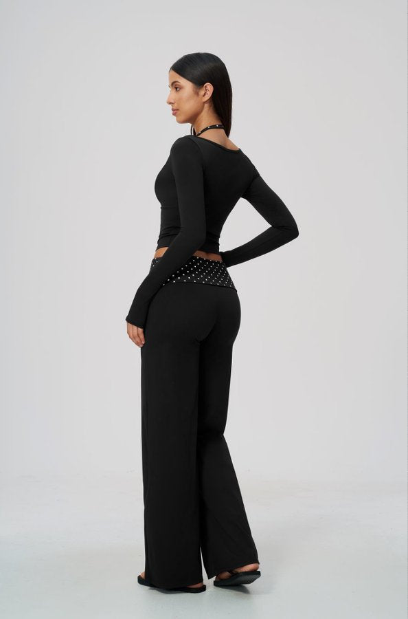 Long Sleeve Crop Top and Flare Pants Set