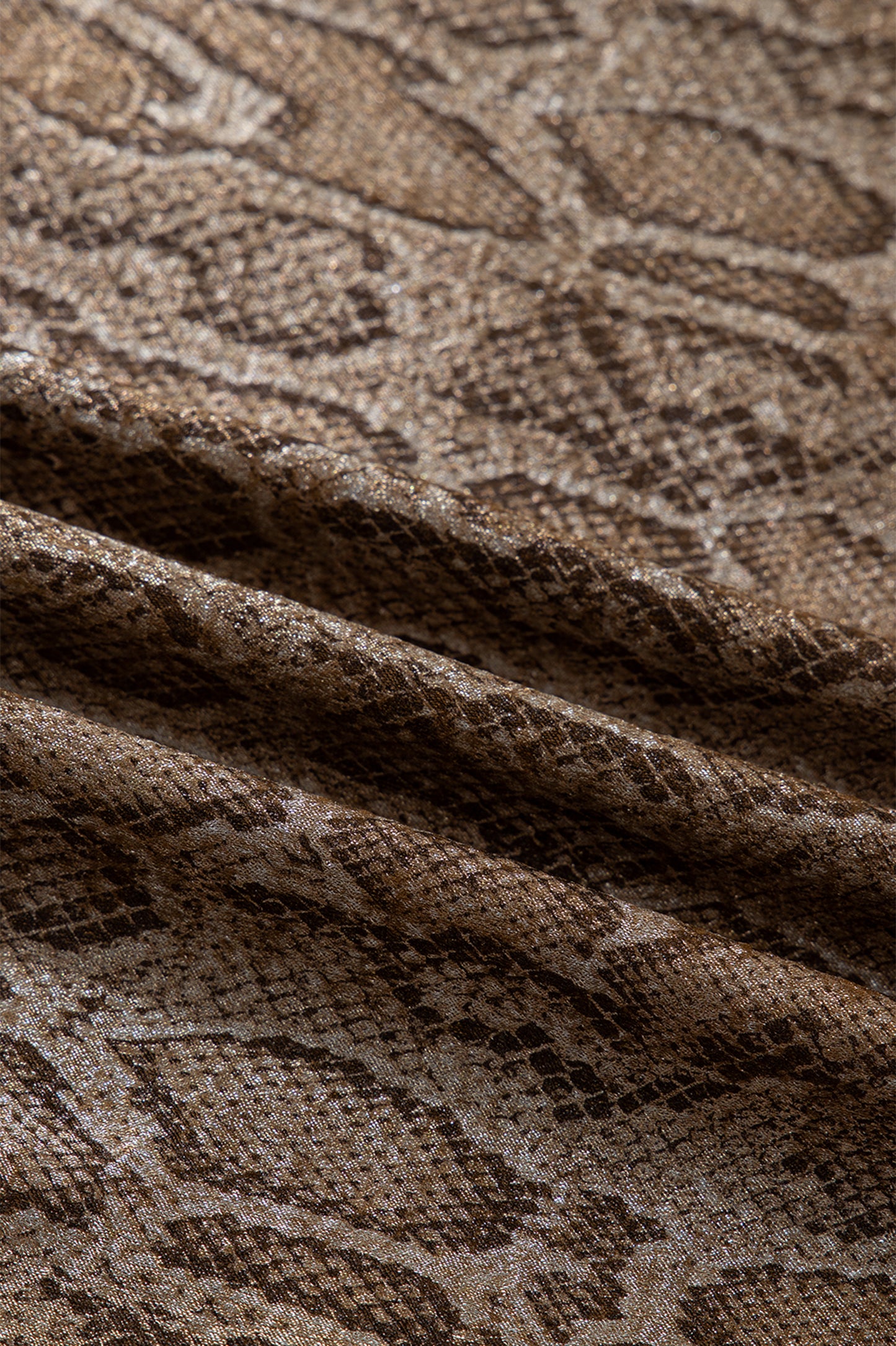 Brown Polo Collared V Neck Short Sleeve Metallic Leopard Blouse