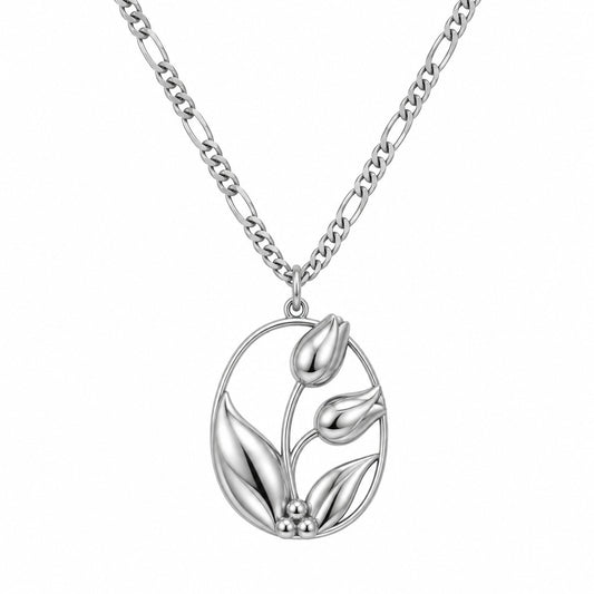 Tulip Flower Pendant Necklace - Silver
