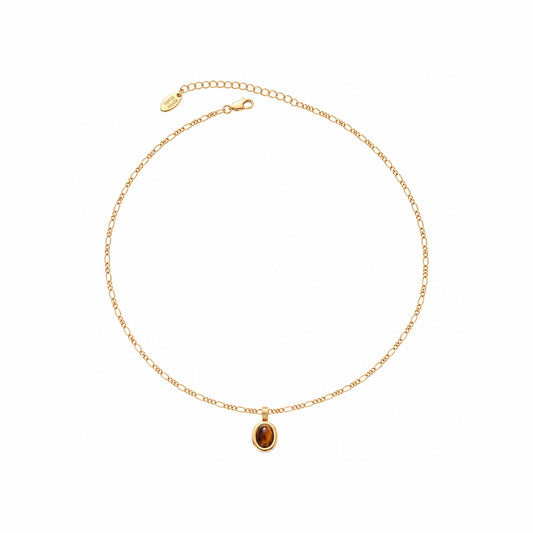 Oval Stone Pendant Necklaces - Tiger Seye