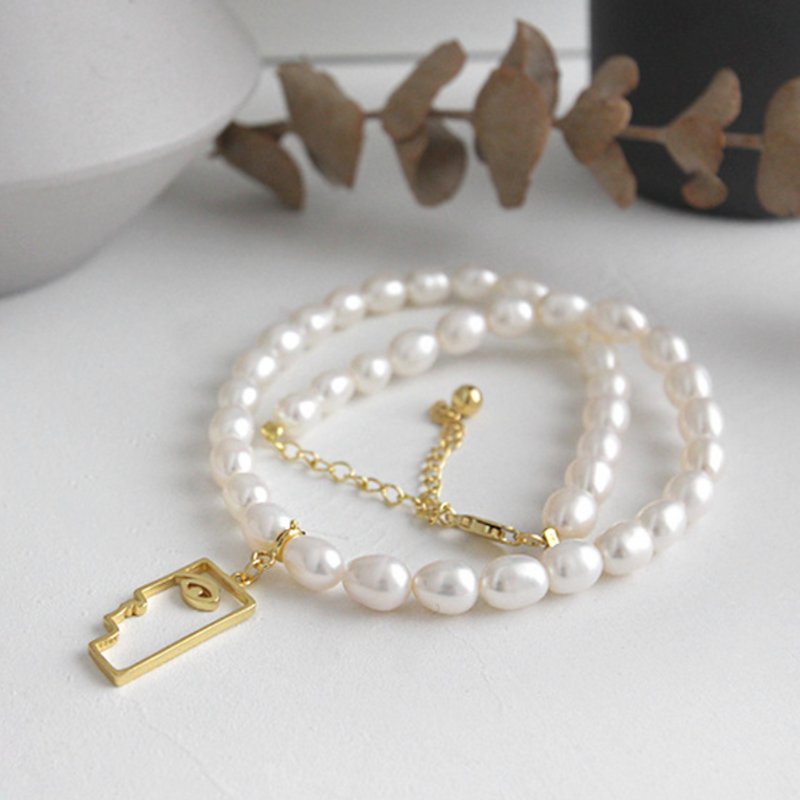 Abstract Gold Vermeil Pearl Necklace