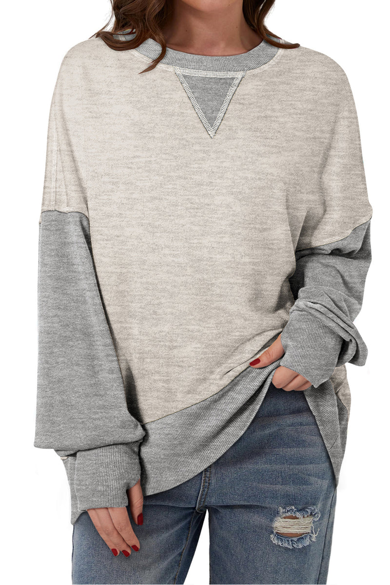 Light Grey Color Block Thumbhole Sleeve Drop Shoulder Sweatshirt