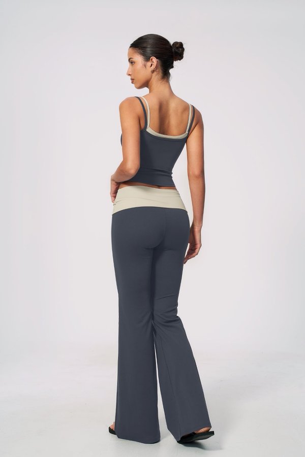 Faux Layered Neckline Top & Flared Leggings Set