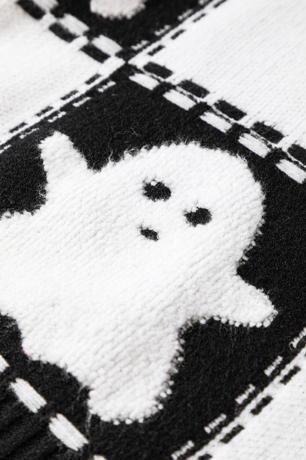 Black Halloween Ghost Checkered Drop Shoulder Sweater