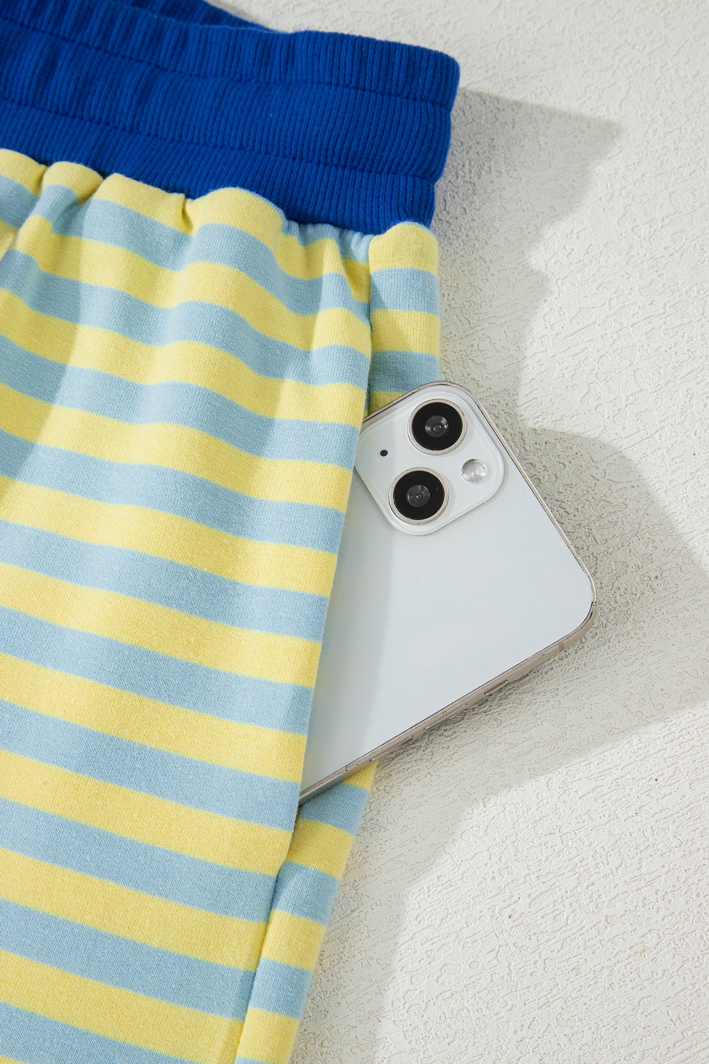 Yellow Stripe Drop Shoulder Boxy Casual Terry Short Set