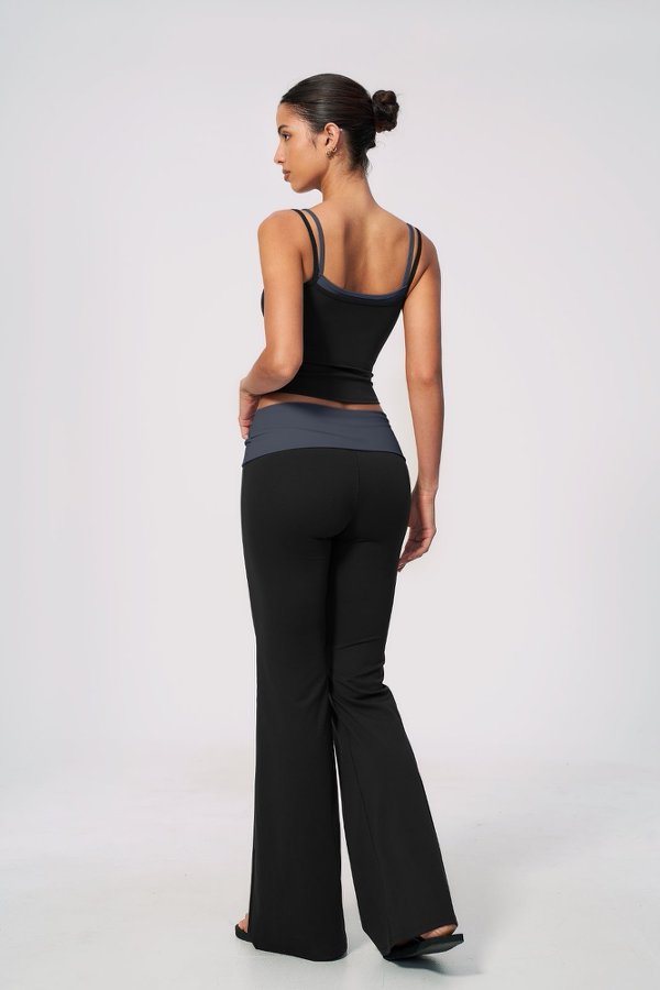 Faux Layered Neckline Top & Flared Leggings Set