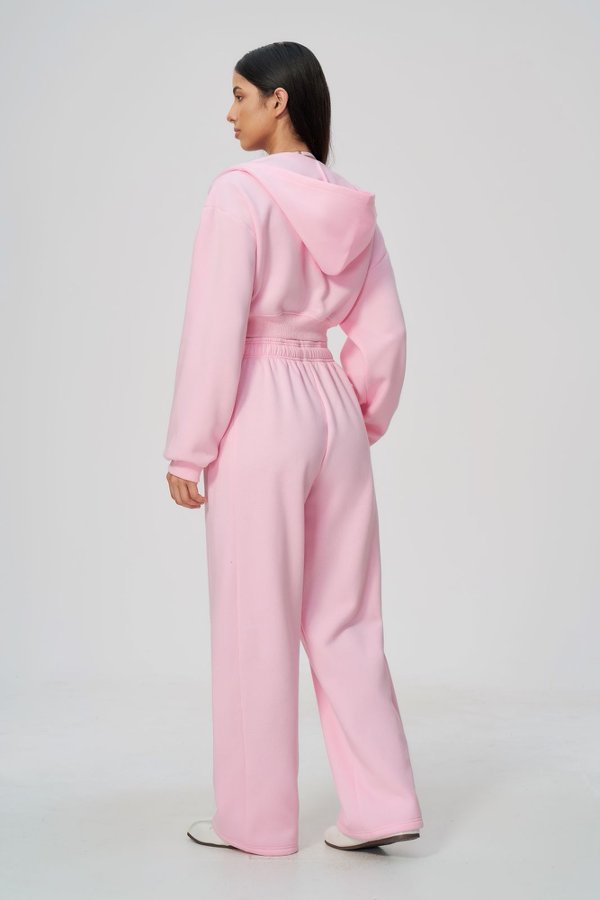 Cropped Zip Up Hoodie & Wide Leg Sweatpants Set