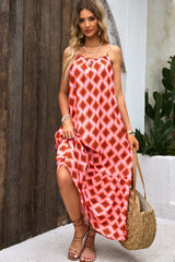 Fiery Red Geometric Print Loose Fit Sleeveless Maxi Dress