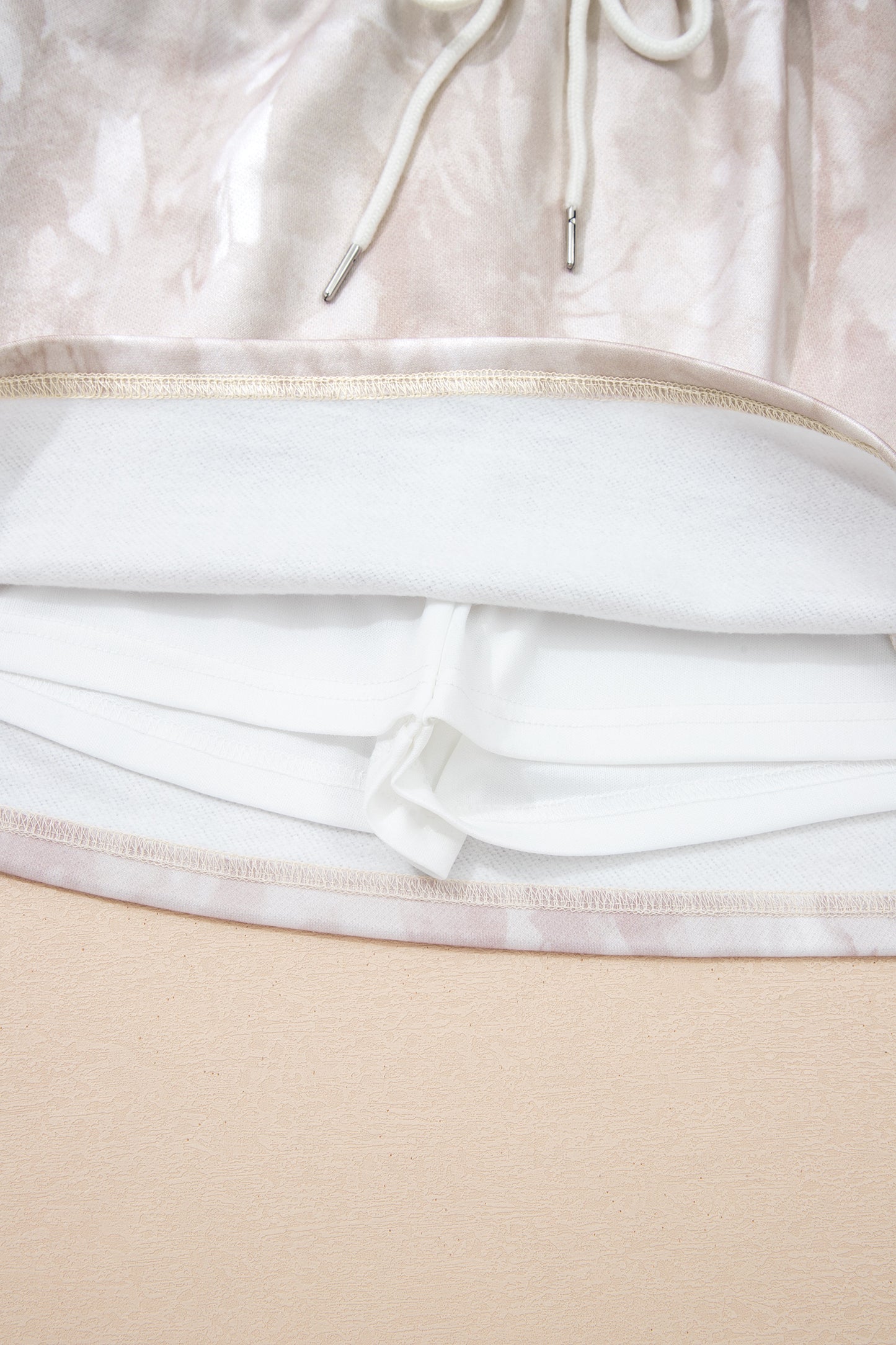 White Abstract Woodland Print Balloon Sleeve Pullover Drawstring Mini Skort Set