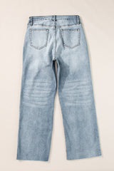 Light Blue Acid Wash Raw Edge Straight Jeans