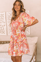 Orange Wide Flutter Sleeve Floral Dress