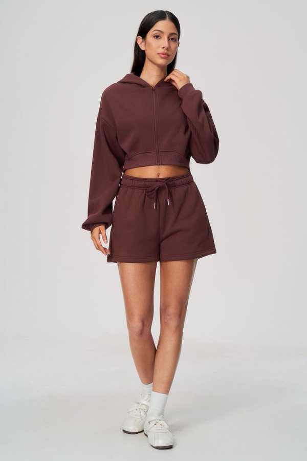 Cropped Zip Up Hoodie & Matching Shorts Set