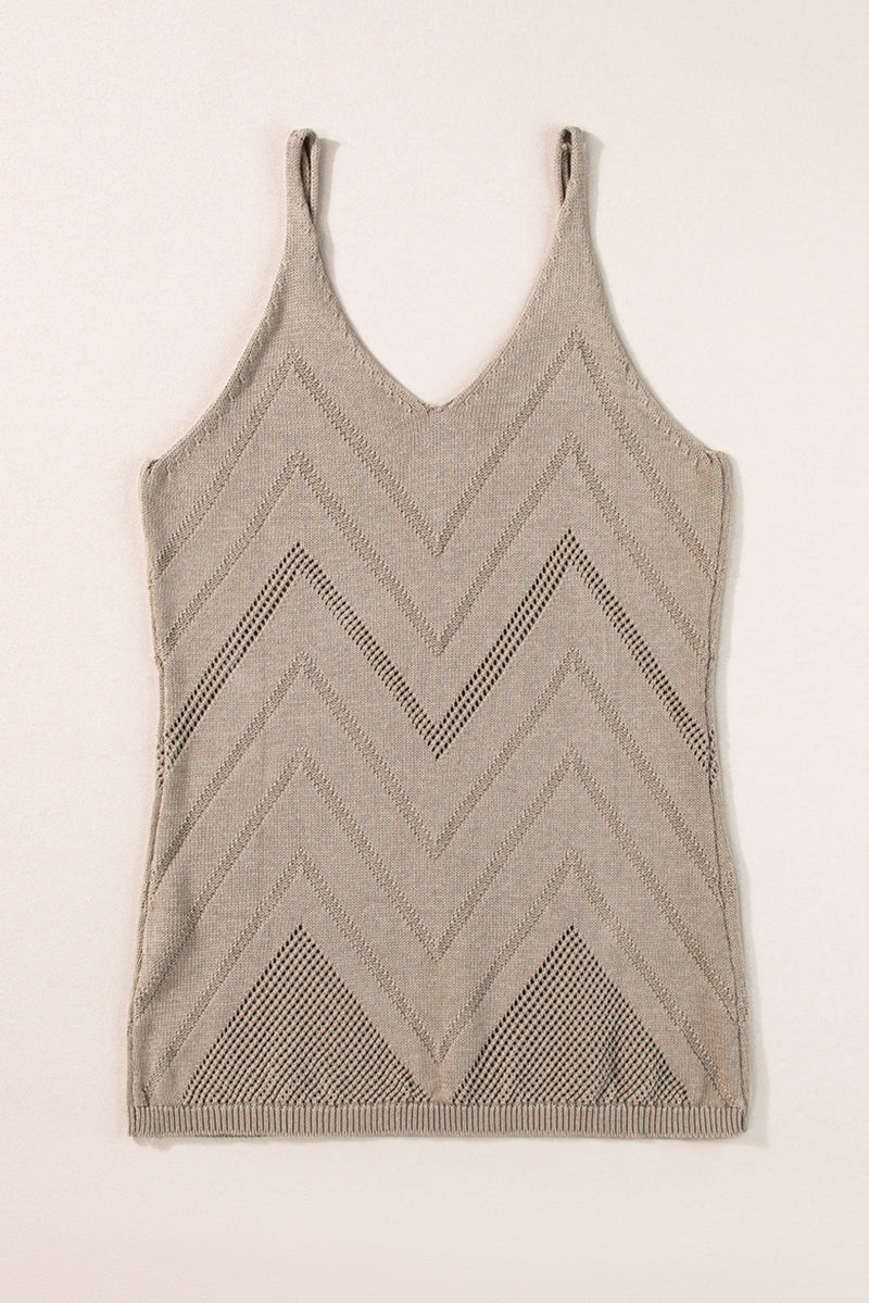 Parchment Chevron Pointelle Knit Spaghetti Straps Sweater Vest