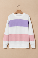 Beige Colorblock Patchwork Drop Shoulder Crewneck Sweatshirt