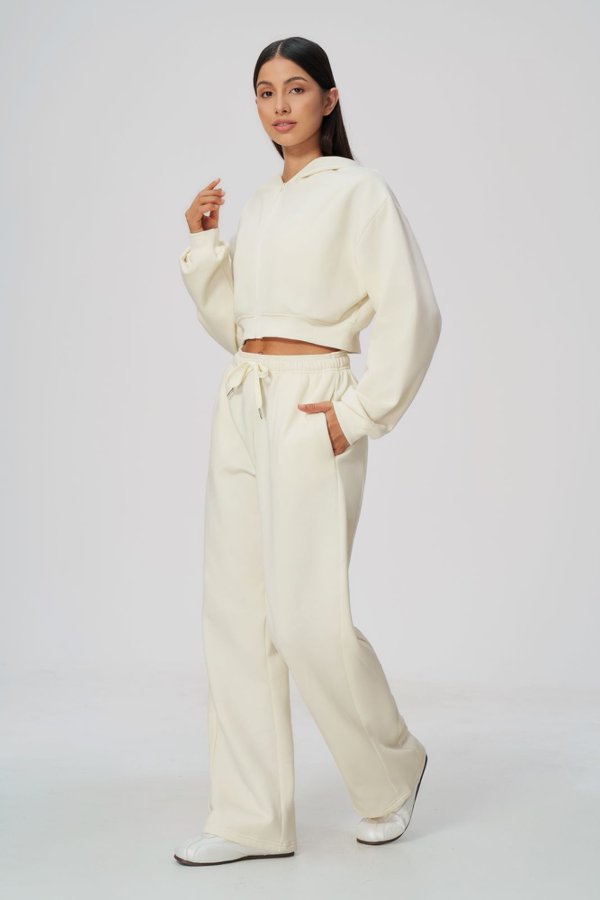 Cropped Zip Up Hoodie & Wide Leg Sweatpants Set