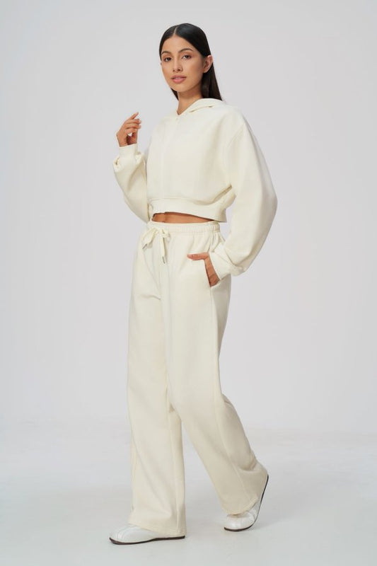 Cropped Zip Up Hoodie & Wide Leg Sweatpants Set
