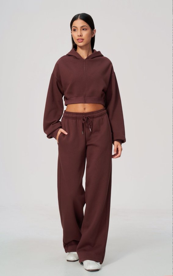 Cropped Zip Up Hoodie & Wide Leg Sweatpants Set