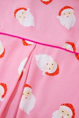 Pink Christmas Santa Claus Print Satin Shirt and Shorts Set