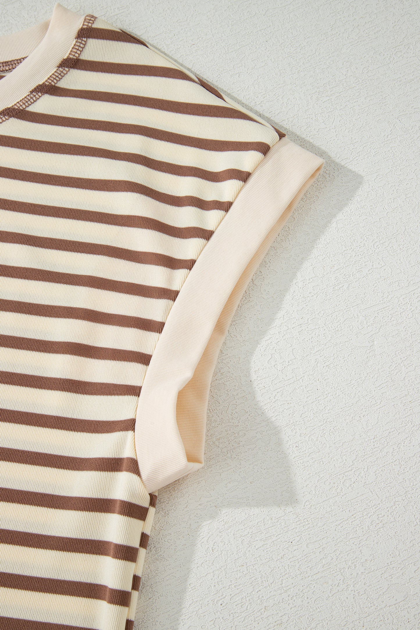 Brown Stripe Half Buttons Top and Shorts Set