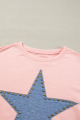 Gossamer Pink Studded Star Graphic Oversized Long Sleeve Top