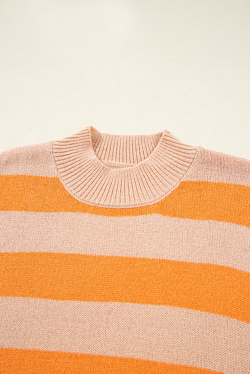Orange Stripe Color Block High Neck Drop Shoulder Cozy Sweater