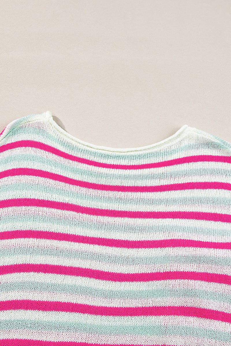 Rose Stripe Oversized Drop Shoulder Sweater with Pocket