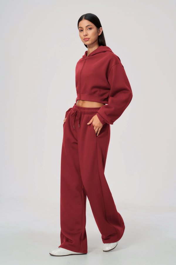 Cropped Zip Up Hoodie & Wide Leg Sweatpants Set