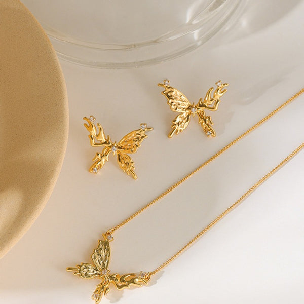 Flaming Butterfly Necklace and Earring set