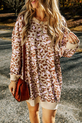 Parchment Leopard Print Side Pockets Long Sleeve Mini Dress