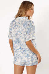 Sky Blue Floral Short Sleeve Shirt and Shorts Set