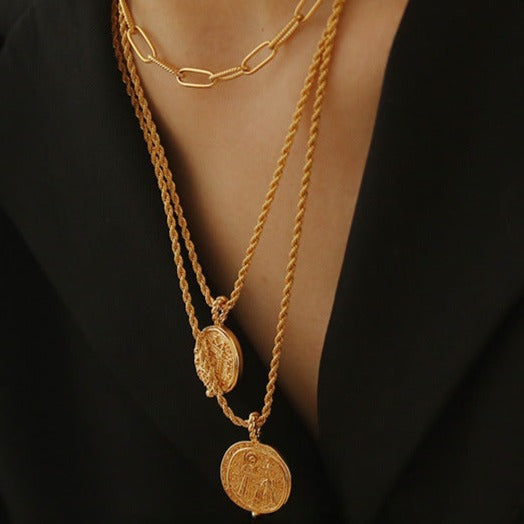 Embossed Coin Chain Necklace