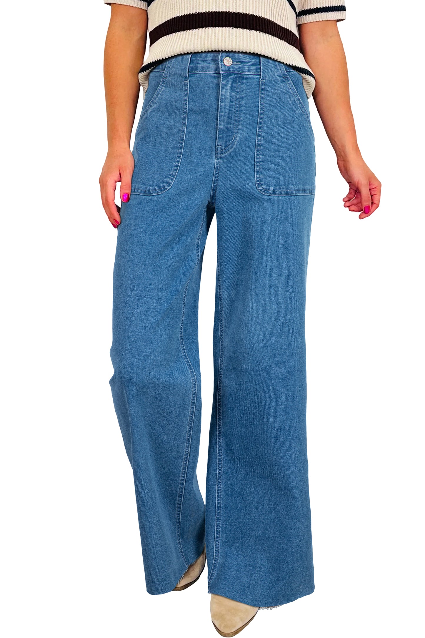 Dusk Blue Retro Washed Patch Pocket Loose Jeans