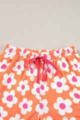 Orange Flower Print Short Sleeve Shirt Pajamas Set