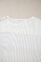 White Corded Exposed Seam Knit Patchwork Drop Sleeve Top