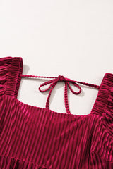 Red Tie Back Square Neck Velvet Babydoll Dress