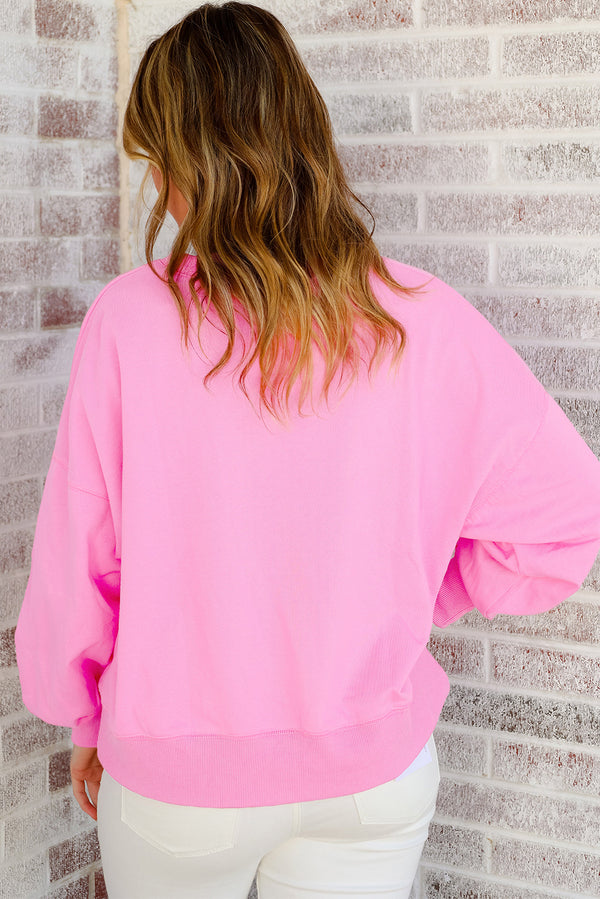 Pink Touch Down Rugby Thread Embroidery Sweatshirt